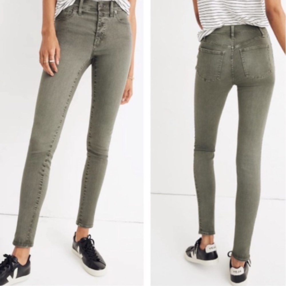Madewell 9” High-Rise Skinny Button-Fly Green Jean - 26